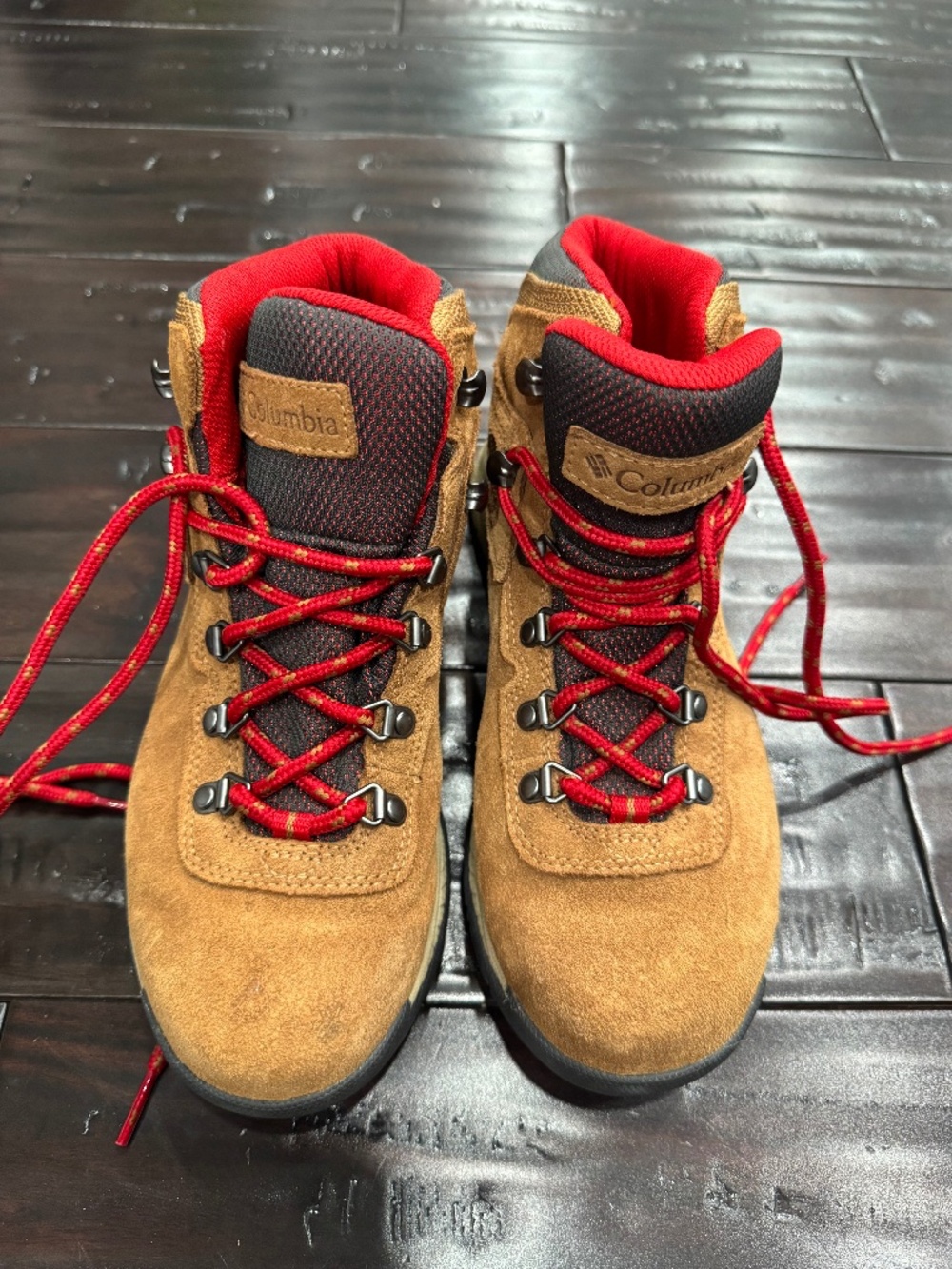 Columbia Women's Waterproof Brown Suede Hiking Boots Red Lace Size 7.5